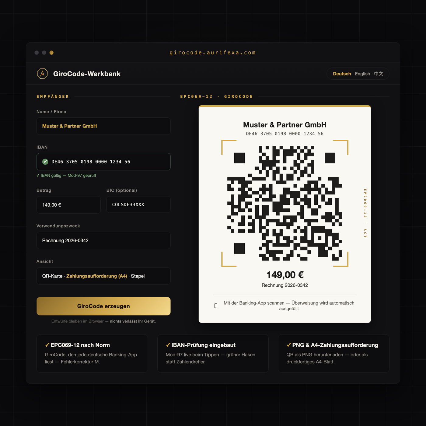 GiroCode Workbench — SEPA payment QR codes for your invoices