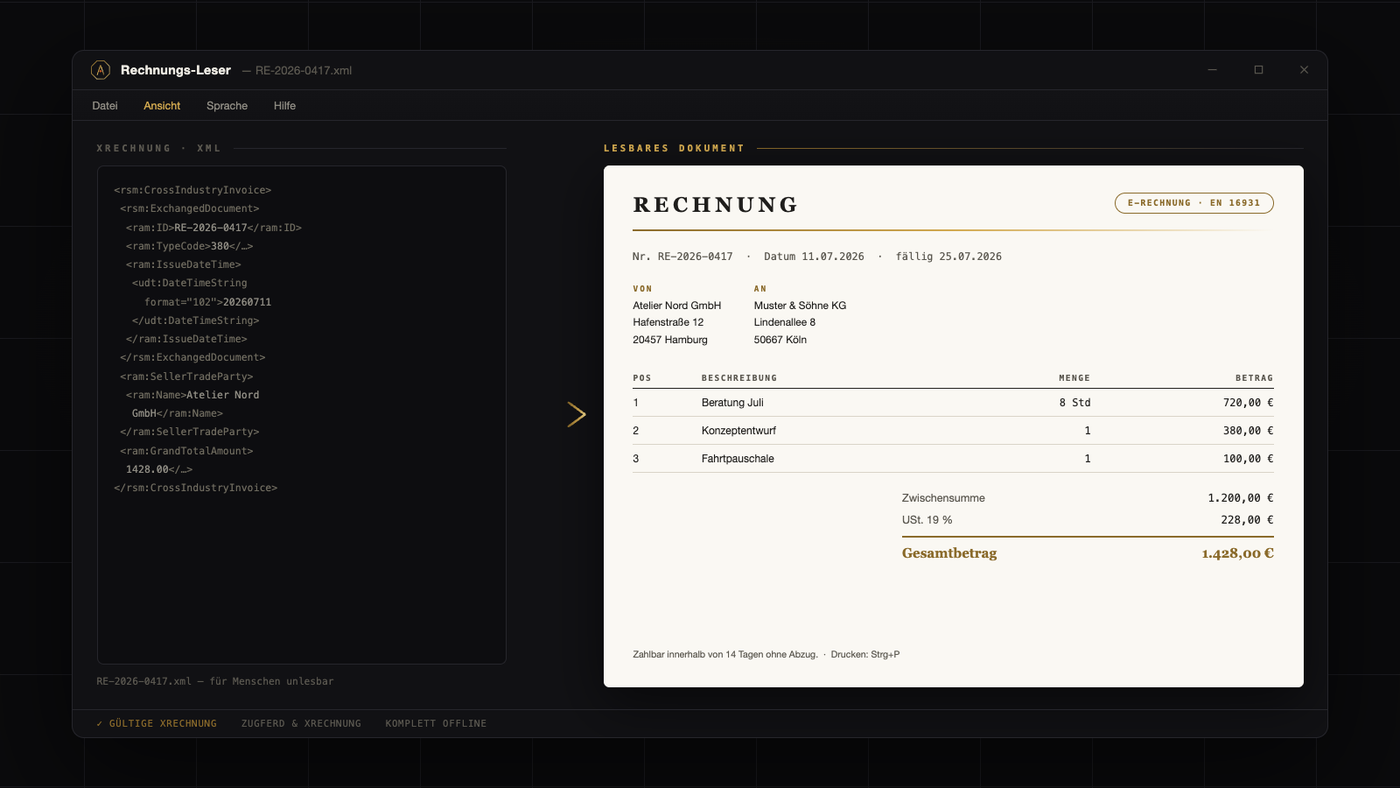 Rechnungs-Leser — Breitformat-Cover (Windows-Programm)