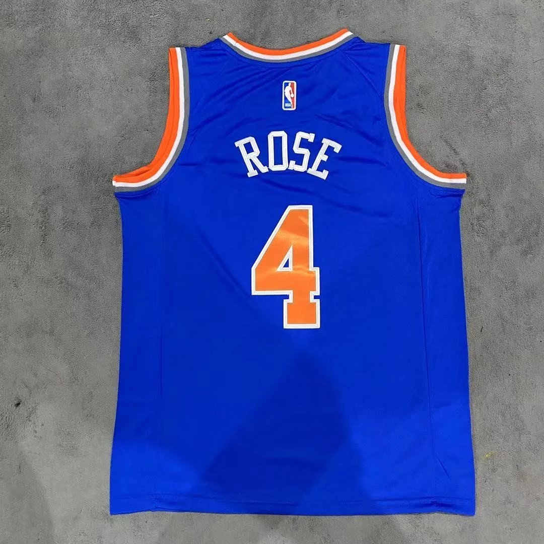 Derrick Rose No. 4 Knicks White Blue Jersey NBA